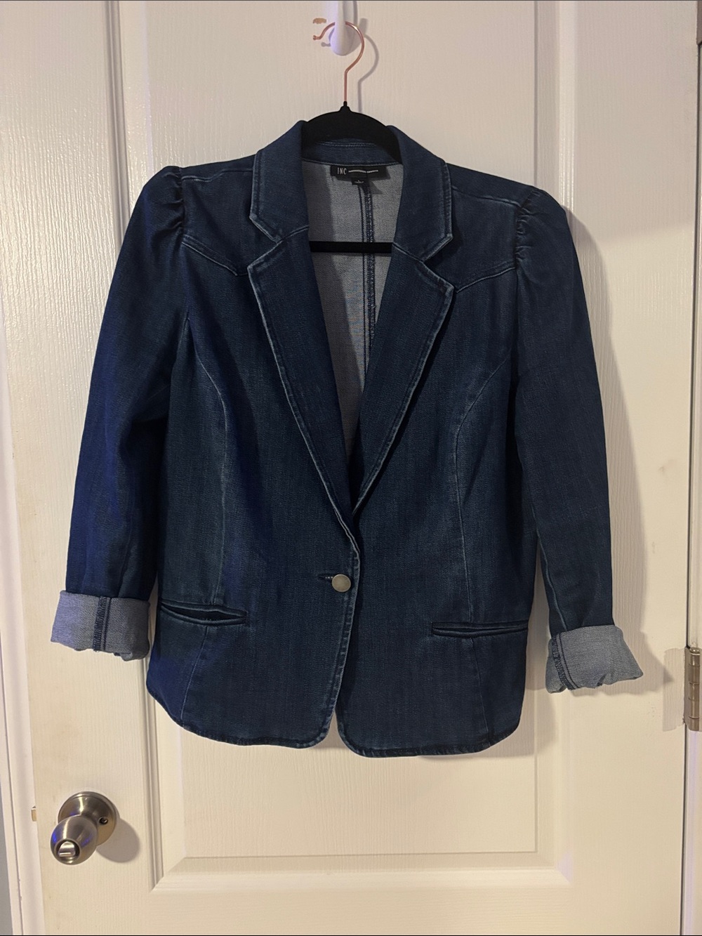 INC International Concepts Dark Denim Jean Jacket Blazer